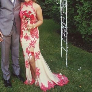 Red Nude Lace Prom Dress
